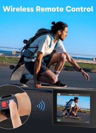 AKASO EK7000 4K30FPS 20MP WiFi Action Camera with EIS Ultra HD 131FT Waterproof Underwater Camera Remote Control 4X Zoom Support External Microphone Black