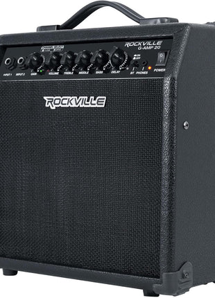 Rockville G-AMP 20W Guitar Amplifier Combo with Bluetooth, Delay, Dual Guitar Inputs, Clean/Overdrive, EQ Controls, Portable for Practice and Small Gigs