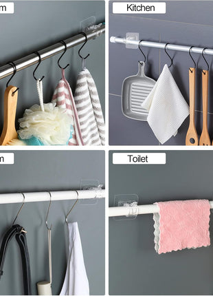 Codoule Self Adhesive No Drill Adjustable Curtain Rod Holder Hooks Brackets, Nail Free, No Drilling Hangers for Bathroom, Kitchen, Home, Bathroom and Hotel, Transparent, 8PCS