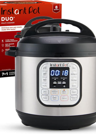 Instant Pot Duo 7-in-1 Electric Pressure Cooker, Slow Cooker, Rice Cooker, Steamer, Sauté, Yogurt Maker, Warmer & Sterilizer, Includes App with Over 800 Recipes, Stainless Steel, 8 Quart