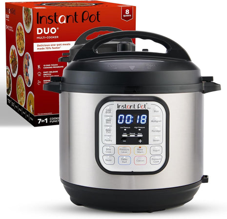 Instant Pot Duo 7-in-1 Electric Pressure Cooker, Slow Cooker, Rice Cooker, Steamer, Sauté, Yogurt Maker, Warmer & Sterilizer, Includes App with Over 800 Recipes, Stainless Steel, 8 Quart