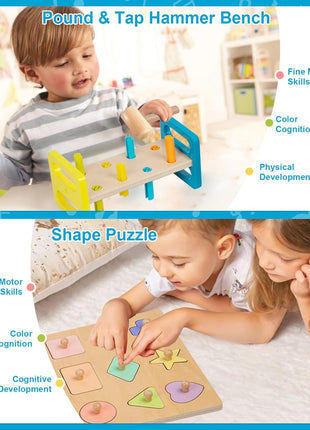 Adena Montessori 6 in 1 Sensory Play Kit 13-18 Months Baby | Made for newborns to build motor skills & hand-eye coordination, it brings diverse sensory play with smooth wooden toys.