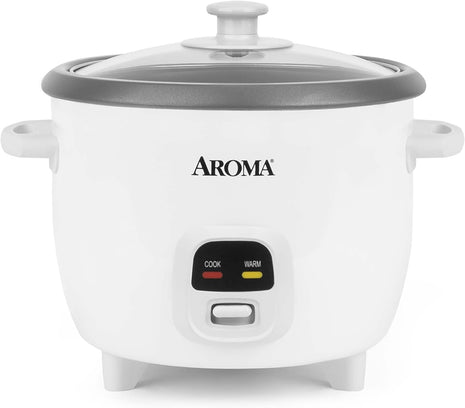 AROMA Rice Cooker, 3-Cup (Uncooked) / 6-Cup (Cooked), Small Rice Cooker, Oatmeal Cooker, Soup Maker, Auto Keep Warm, 1.5 Qt, White, ARC-393NG