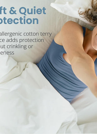 SafeRest Waterproof Queen Size Mattress Protector   Fitted with Stretchable Pockets   Machine Washable Cotton Mattress Cover for Bed