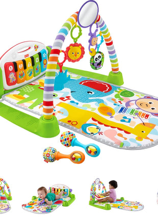 Fisher-Price Baby Playmat Deluxe Kick & Play Piano Gym for Learning & 2 Maracas Soft Rattles for Newborn to Toddler Play Ages 0+ Months