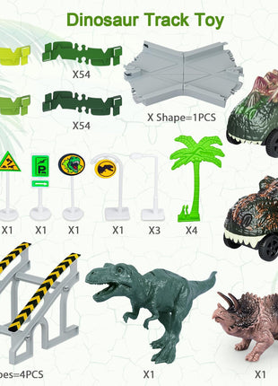 Dinosaur Toys, Create A Dinosaur World Road Race, Dinosaur Track Toys | Flexible Track Playset, 2 pcs Cool Dinosaur Car, Dinosaur Race Car Track for 3 4 5 6 Year & Up Old Boy Girls Best Gift