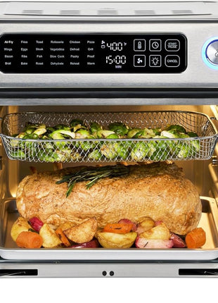 Emeril Lagasse 26QT French Door Multi-Function Air Fryer Toaster Oven | 26QT air fryer oven with French doors, 24 cooking functions, dual-speed fan and rotisserie for easy family meals.