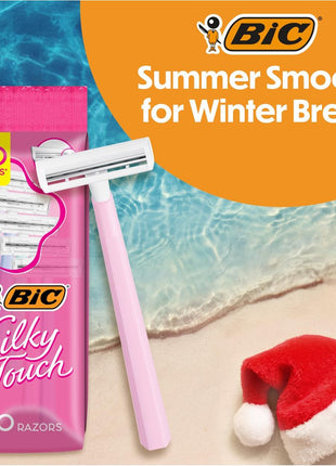 BIC Silky Touch Women's Disposable Razors, With 2 Blades, Pretty Pastel Razor Handles, 10 Count Pack of Shaving Razors