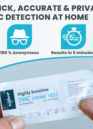 Exploro Highly Sensitive at Home Marijuana Drug Test Kit, THC Drug Test Kit Marijuana/Weed, THC Drug Test Urine, Easy Home Drug Test Marijuana/THC Substance Abuse, 15 THC Test Strips/Sticks, 50 ng/ml