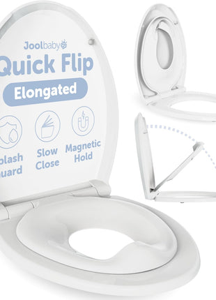 Jool Baby Quick Flip Toilet Seat with Built-in Potty & Splash Guard for Toddler Training, Slow Close (Elongated)