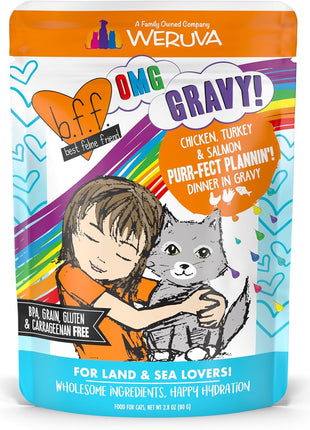 Weruva B.F.F. OMG - Best Feline Friend Oh My Gravy!, Rainbow A Gogo Variety Pack! Cat Food, 3oz Pouch (Pack of 12)