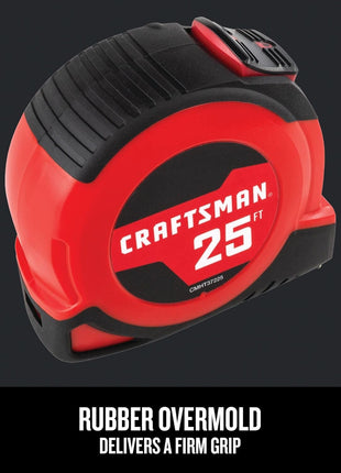 CRAFTSMAN 25-Ft Tape Measure with Fraction Markings, Retractable, Self-Locking Blade (CMHT37225)