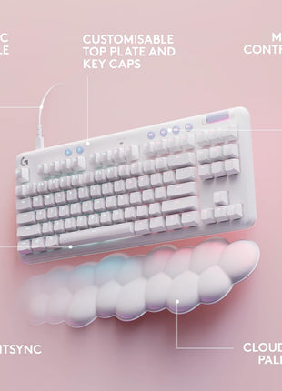 Logitech G713 Wired Mechanical Gaming Keyboard with LIGHTSYNC RGB Lighting, Clicky Switches (GX Blue), and Keyboard Palm Rest, PC/Mac Compatible - White Mist