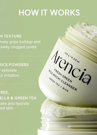 Arencia Korean Rice Mochi Face Cleanser - Face Wash, Gentle Scrub All in One for Deep Cleansing, Moisturizing, Pore Minimizing with Rice Water & Green Tea (4.23oz)