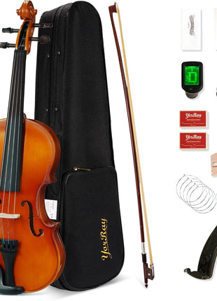 Violin 4/4 Full Size Set, Fiddle Kit for Adults Beginners with Extra strings&Bridge, 2 Rosins, Bow, Tuner, Case