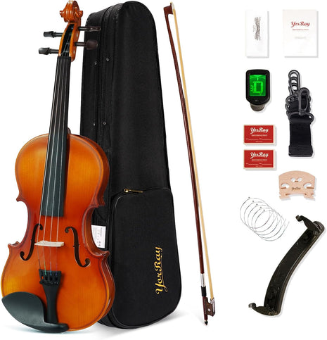 Violin 4/4 Full Size Set, Fiddle Kit for Adults Beginners with Extra strings&Bridge, 2 Rosins, Bow, Tuner, Case