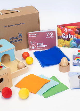Pine Bunny Montessori Wooden 10-in-1 Toy Set for 7+ Months, Object Permanence Box, Egg and Cup, Tissue Box, Fabric Blocks, Scarf, Educational Learning Sensory Development Fine Motor Skills Baby Toys