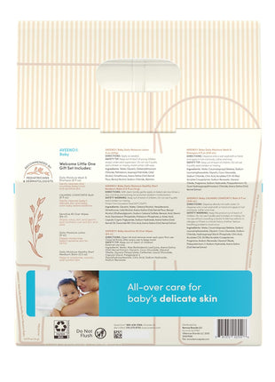 Aveeno Baby Welcome Little One Gift Set, Baby Skincare Set with Nourishing Baby Body Wash & Shampoo, Calming Bath Wash, All Over Baby Wipes, Daily Moisturizing Lotion, & Baby Balm, 5 Items