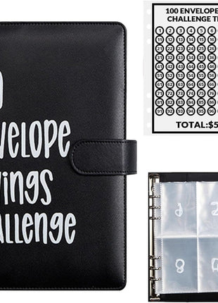 100 Envelopes Money Saving Challenge, 100 Envelope Challenge Binder, Easy and Fun Way to Save $5,050, Savings Challenges Budget Book Binder with Cash Envelopes for Office,Home,School (Black)