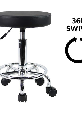 KKTONER PU Leather Round Rolling Stool with Foot Rest Swivel Height Adjustment Spa Drafting Salon Tattoo Work Office Massage Stools Task Chair Small (Black)