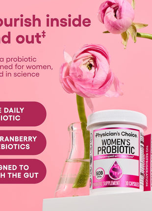 Physician's CHOICE Probiotics for Women   PH Balance, Digestive, UT, & Feminine Health   50 Billion CFU   6 Unique Strains for Her   Organic Prebiotics, Cranberry Extract+   Women Probiotic   30 CT