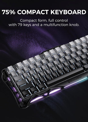 GravaStar Mercury K1 75% Wireless Mechanical Gaming Keyboard, Aluminum Alloy, Gasket Compact Custom Keyboard Hot-Swap Socket, Linear Switches, RGB Backlit - Gradient Black