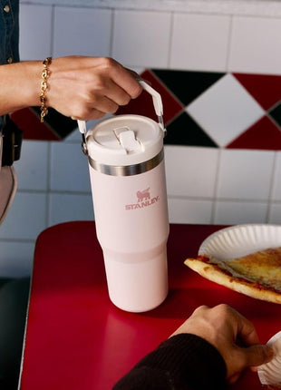 STANLEY IceFlow Flip Straw Tumbler with Handle 30 oz | Twist On Lid and Flip Up Straw | Leak Resistant Water Bottle | Insulated Stainless Steel |BPA-Free | Rose Quartz 1.0