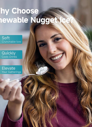 EUHOMY Nugget Ice Makers Countertop, Ready in 8 Mins, 35lbs/24H, Self-Cleaning, Portable Ice Maker Machine with Ice Scoop & Basket, Sonic Ice Maker with Chewable Pellet Ice for Home/Party/RV/Camping