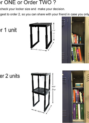 Locker Organizer Shelf, Adjustable Width and Height, Ideal Locker for School, Office, and Gym Lockers (Black)