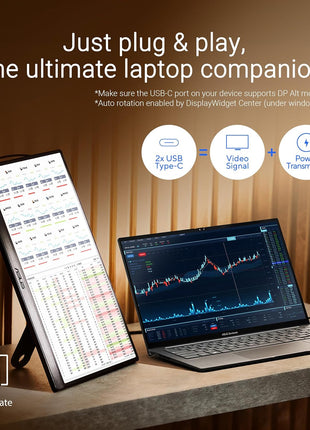ASUS ZenScreen 15.6" Portable Monitor for Laptop (MB169CK) - Dual USB-C, Mini-HDMI, Plug & Play External Screen for Travel Dual Setup, Full HD, IPS, Anti-Glare Surface, 360° Kickstand, 3yr Warranty