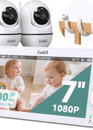 Baby Monitor with Camera and Audio - 7inch Split Screen, 5000mAh Battery (100H in VOX), 1080P PTZ Baby Camera Monitor with Flexible Mount, No WiFi Baby Monitor, Secure 2.4GHz FHSS
