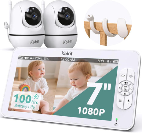 Baby Monitor with Camera and Audio - 7inch Split Screen, 5000mAh Battery (100H in VOX), 1080P PTZ Baby Camera Monitor with Flexible Mount, No WiFi Baby Monitor, Secure 2.4GHz FHSS