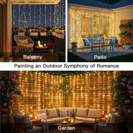 200 LED Curtain Lights Fairy Lights with Remote Bedroom 6.5x6.5ft | Warm White,USB Powered , IP44 Waterproof Indoor Outdoor Decor for Christmas Wedding Backdrop