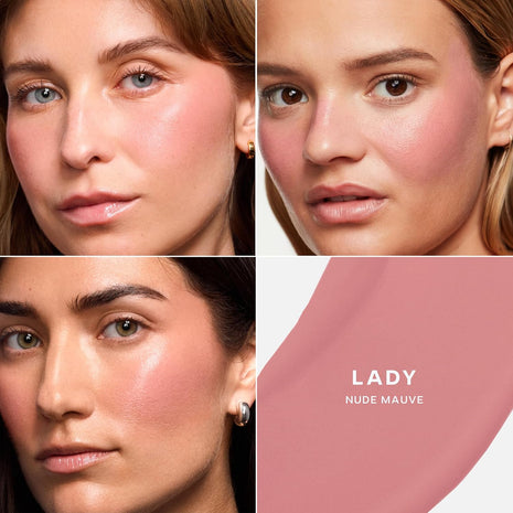Saie Cheek Flush Duo - Dew Liquid Blush (.40 oz, Lady), SuperSuede Baked Powder Blush (.01 oz, Mia) - Layerable, Skin-Nourishing Blushes for a Seamless Radiant Finish