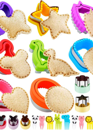 Uncrustable Sandwich Cutter, 26Pcs Crustless Sandwich Cutter and Sealer | Various Fruits Cookie Cutters & Forks, Heart Star Dino Mouse Butterfly Unicorn etc Shapes, Lunch & Bento Box Accessories