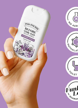Poo-Pourri Before-You-Go Pocket Toilet Spray, Travel Essentials, Lavender Vanilla, 1 Fl Oz, Up to 50 Uses, On-The-Go Bathroom Odor Deodorizer with Essential Oils, TSA Approved Size
