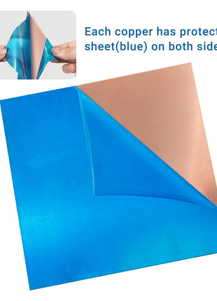 2 Pieces 99.9% Pure Copper Sheet, 4 inch x 4 inch,18 Gauge(1mm) Thickness, Film Attached Copper Plate, Great for Jewelry, Crafts, modelers