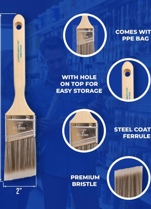Pro Grade Paint Brushes, 2 Inch Angled Paint Brush, Trim & Walls, 3 Pack | Cutting-in & detail work | Furniture, cabinets & doors | Interior & exterior | Latex & oil-based | Medium stiff bristles