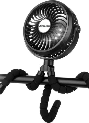 AMACOOL Battery Operated Stroller Fan, Portable Clip On Fan Rechargeable | Baby Travel Essentials for Beach Disney, Newborn Boy & Girl Gifts Registry Search, Cooling for Car Seat Wagon Crib Treadmill