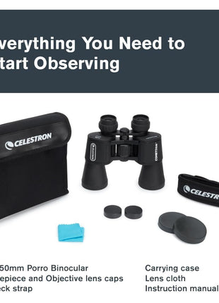 Celestron Cometron 7x50mm Astronomy Binoculars | Wide-Field Astronomy Binocular, Porro Prism, Multi-Coated Optics, Comfortable Handheld, Tripod Adaptable, Carrying Case