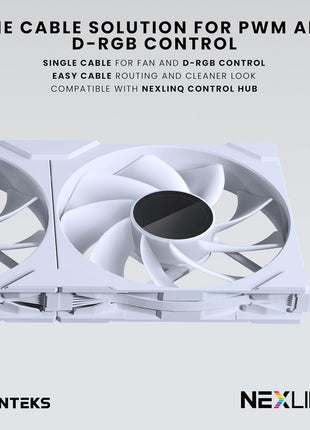 Phanteks M25-140 Gen2 Reversed Blade Triple Pack, 3X 140mm ARGB High Performance Cooling Fans, Daisy-Chain Unified Fan Frame, Infinity Mirror hub, Single Cable Connection, White