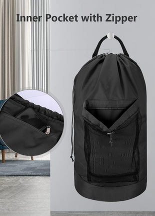 Dalykate Backpack Laundry Bag, Laundry Backpack with Shoulder Straps and Mesh Pocket Durable Nylon Clothes Hamper Bag with Drawstring Closure for College, Travel, Laundromat, Apartment