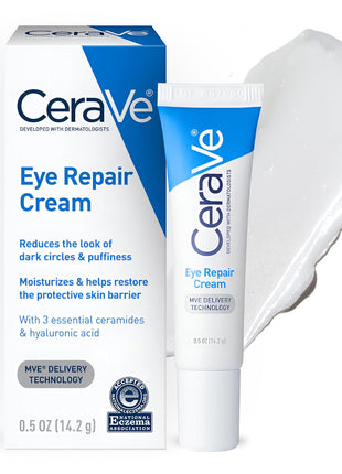 CeraVe Eye Repair Cream, Under Eye Cream For Puffiness And Bags Under Eyes, Hyaluronic Acid + Niacinamide + Marine Botanical Complex, Oil Free & Opthalmologist Tested