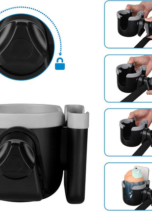Accmor Stroller Cup Holder with Phone Holder, Bike Cup Holder, Universal Cup Holder for Uppababy Nuna Doona Strollers, 2-in-1 Cup Holder for Walker, Wheelchair, Scooter