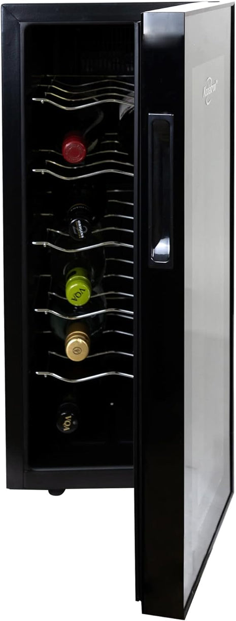 Koolatron 12 Bottle Wine Fridge – Freestanding Wine Cooler with Glass Door, 1.2 Cu Ft (33L) Beverage Can Refrigerator, Digital Temperature Control, Ideal for Red, White & Sparkling Wine, Champagne