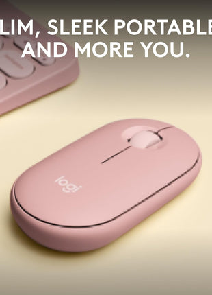 Logitech Pebble Mouse 2 M350s Slim Bluetooth Wireless Mouse, Portable, Lightweight, Customizable Button, Quiet Clicks, Easy-Switch for Windows, macOS, iPadOS, Android, Chrome OS - Tonal Rose