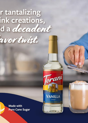 Torani Coffee Syrup, Vanilla Flavored Syrup for Drinks, Pump Included, 25.4 Fl Oz