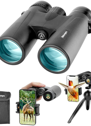 12x42 High Powered Binoculars for Adults, Phone Adapter and Tripod | BAK4 Prism, FMC Optics, Waterproof, 367ft Wide View, 18.5mm Eyepieces for Bird Watching Cruise Travel Wildlife Viewing Sports
