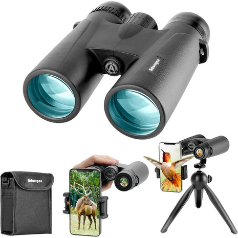 12x42 High Powered Binoculars for Adults, Phone Adapter and Tripod | BAK4 Prism, FMC Optics, Waterproof, 367ft Wide View, 18.5mm Eyepieces for Bird Watching Cruise Travel Wildlife Viewing Sports