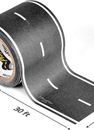 PlayTape Road Tape for Toy Cars - Sticks to Flat Surfaces, No Residue; 2 inch Wide x 30 ft Asphalt Road